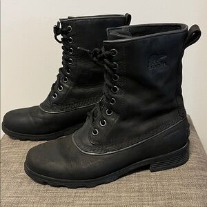 Sorel Black Leather Lace-Up Boots 7